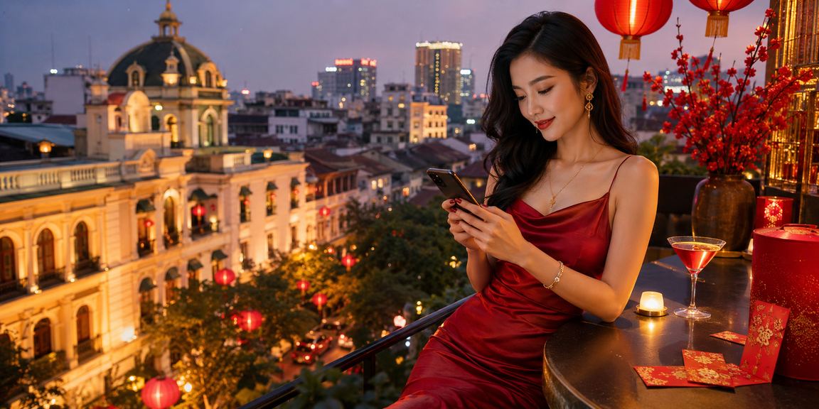 Không khí Tết Hà Nội với phong bì đỏ và đèn lồng trang trí mừng xuân